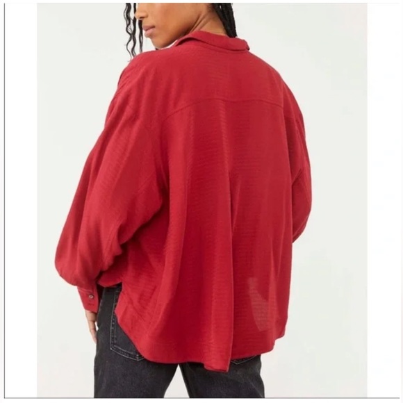 Free People Erin's Jacquard Oversize Button Front Top Stolen Kiss - Picture 3 of 10